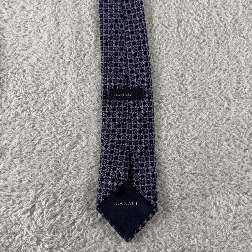 Canali Mens Silk Tie Navy Blue Purple Geometric Quatrefoil Made in Italy